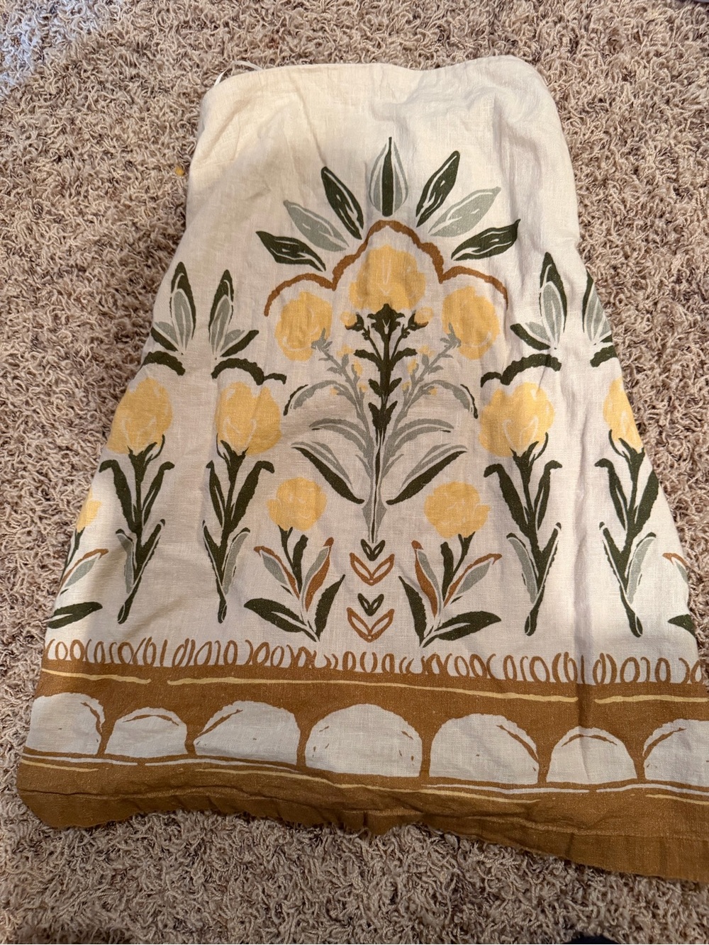 Floral Print Strapless Dress in Yellow & Olive